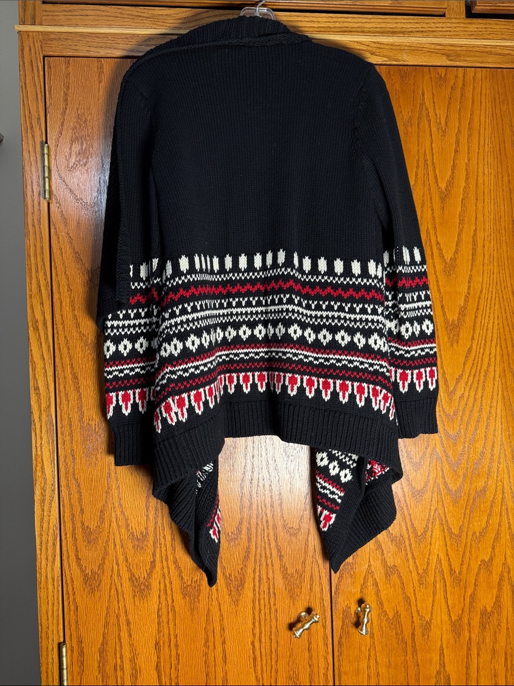 Lauren Ralph Lauren Black Open-Front Cardigan with Red & White Fair Isle Sleeves - Picture 7 of 7